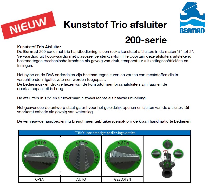 200 Serie kunststof TRIO afsluiters